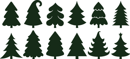 Obraz premium Collection of Dark Green Christmas Tree Silhouettes,Collection of Dark Green Christmas Tree Silhouettes,A collection of 11 dark