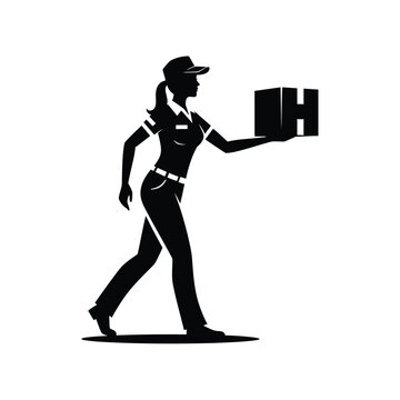 Delivery Woman Carrying Package Black Silhouette female
