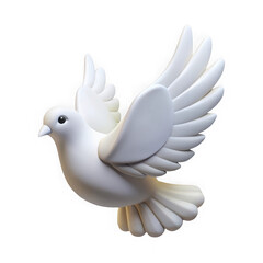 Fototapeta premium Peaceful white dove flying spreading wings 3D icon with delicate, isolated transparent background