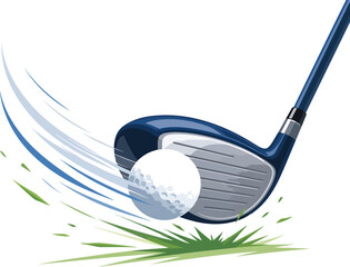 Golf club hitting a golf ball with grass motion sport © Nargis