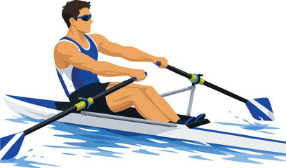 Man rowing a scull boat on white background rower water © Nargis