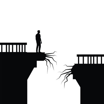 Man Standing On Broken Bridge Black Silhouette