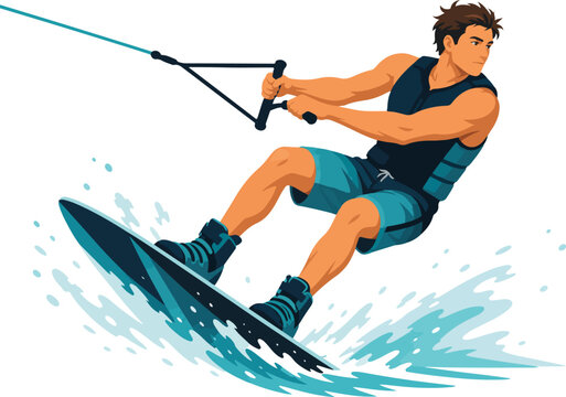 Man wakeboarding and splashing water wakeboarder water sport