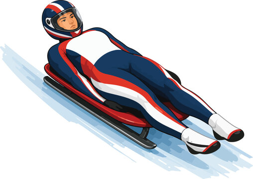 Skeleton athlete sliding down an icy track bobsled