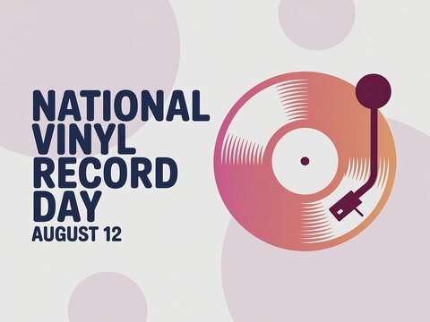 National Vinyl Record Day Poster with Retro Turntable and Music Disc Graphic for August 12
