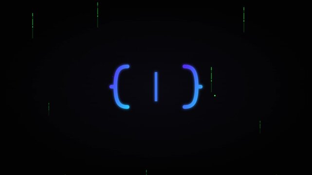 coding development bracket icon with neon matrix rain