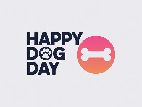 Happy Dog Day Logo Design with Paw Print and Bone Icon for Pet Brand Promotion