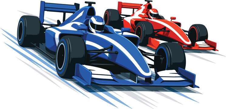 Two formula one race cars on track with motion blur Keywords: formula one, f1, race car, racing