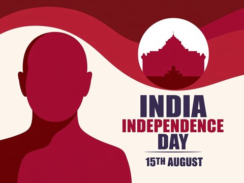 India Independence Day Poster with Woman Silhouette and Temple Icon for August 15