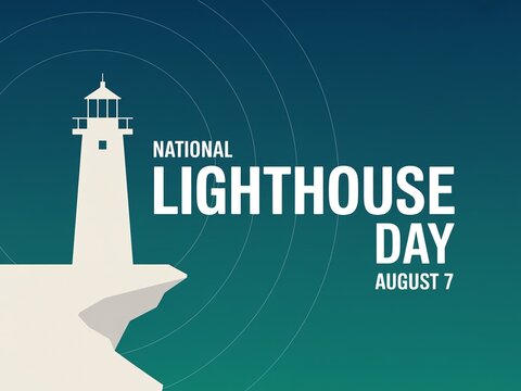 National Lighthouse Day Poster with Minimalist Beacon Illustration for August 7