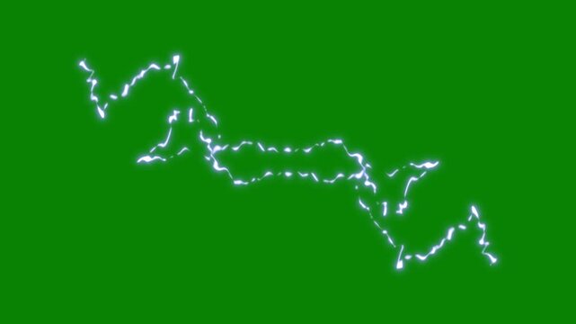 Bright white lightning bolt effect is shown against on green screen.4k thunder light. anime style power effects, dynamic  overlay for action scenes