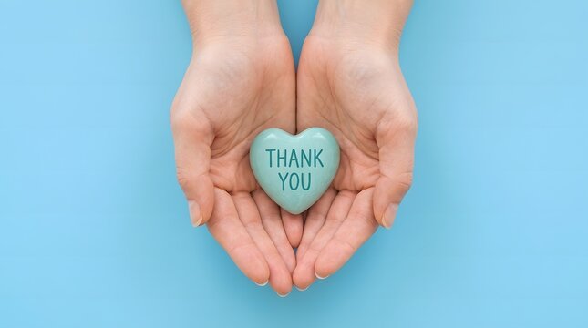 Hands holding a heart with 'thank you' message appreciation and gratitude concept