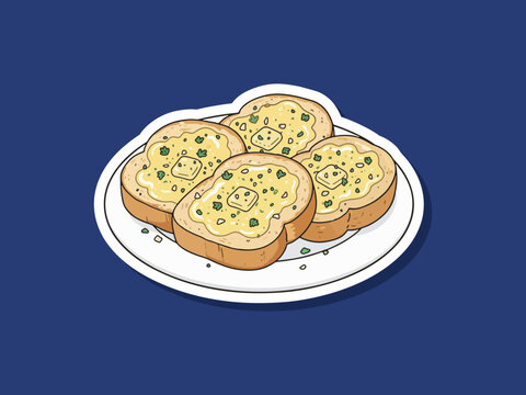 Minimal flat vector design of garlic bread on a plate food isolated on clean background with simple shapes and modern style. Suitable for menus, branding, posters, and food-related graphic design.
