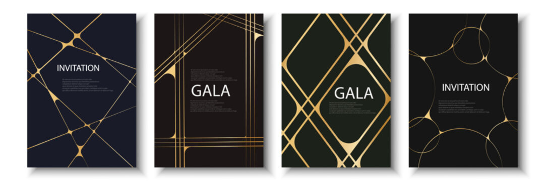 Golden Luxury invitation template card big set, Premium geometric figure  gold frame typography design. Elegant background for advertising, gala card, grand opening, party invitation, layout