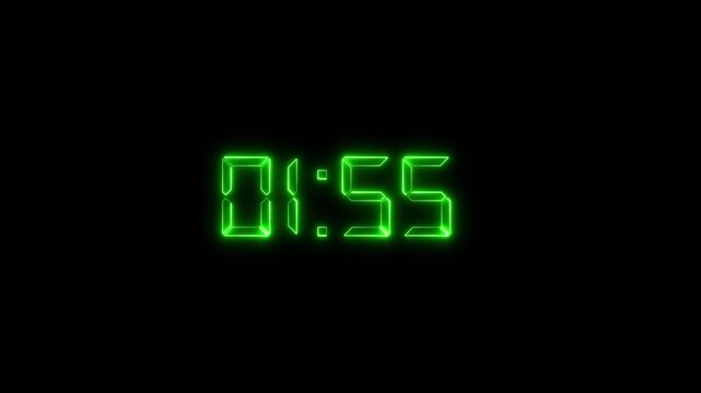 2 minutes countdown digital clock timer neon glowing animation