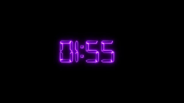 2 minutes countdown digital clock timer neon glowing animation
