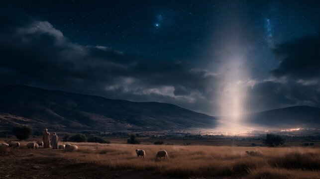 Angels appear above Bethlehem&rsquo;s fields announcing the Savior&rsquo;s birth as shepherds stand in awe beneath the night sky, receiving heaven&rsquo;s message of peace and great joy.