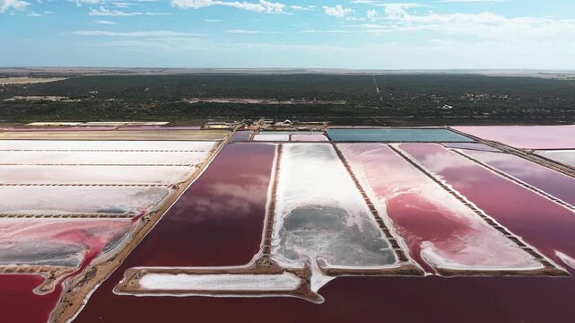 Hutt Lagoon Pink Lake Panoramic Aerial View, Vibrant Salt Flats in Port Gregory, Coral Coast, Western Australia