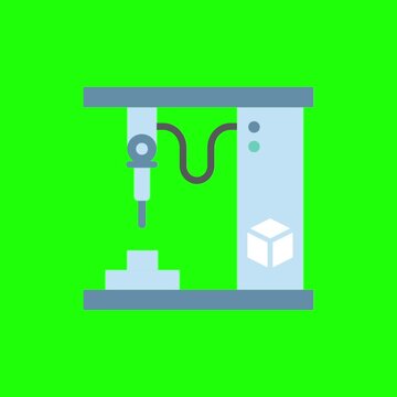 3D Printer Machine Printing Cube Object on Green Background