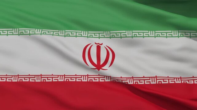 "Green, white, and red flag with central emblem and Kufic script, symbolizing Iran&rsquo;s national identity and cultural heritage."