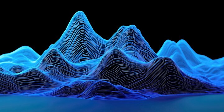 Glowing Blue Digital Wave Landscape Abstract Background for Technology Design.

