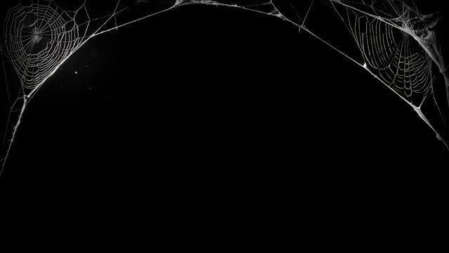 Spooky Halloween Spider Web Border on Black Background with Copy Space