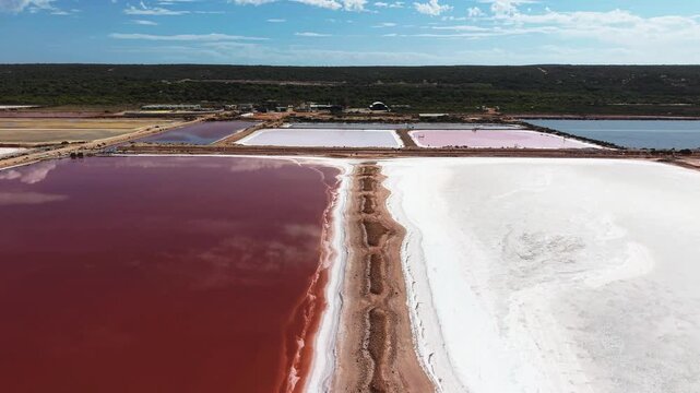 Hutt Lagoon Pink Lake Panoramic Aerial View, Vibrant Salt Flats in Port Gregory, Coral Coast, Western Australia