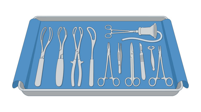 Surgical Instruments Tray: Obstetrics, Gynecology, Medical Tools