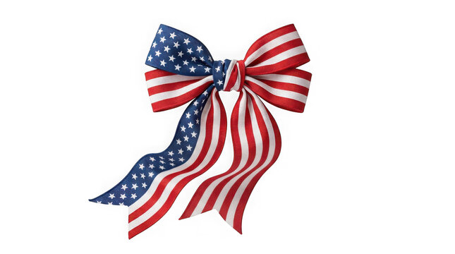 Patriotic american flag ribbon bow isolated on transparent background