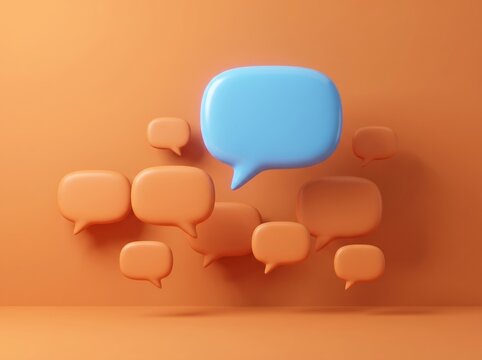 Large blue speech bubble standing out among orange speech bubbles
