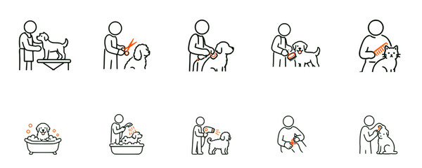 Fototapeta premium Pet grooming icons set of 10 vector collection