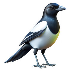 Fototapeta premium Stylized 3D magpie bird character background with three dimensional, wildlife transparent background