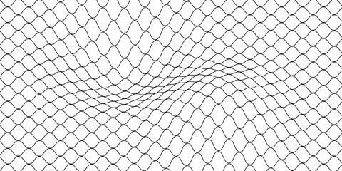 Fishing or soccer net. Repeated hexagon pattern. Black wired mesh texture isolated on white background. Metallic or fabric fence, cage or lattice structure. Vector graphic Illustration. © BURHAN