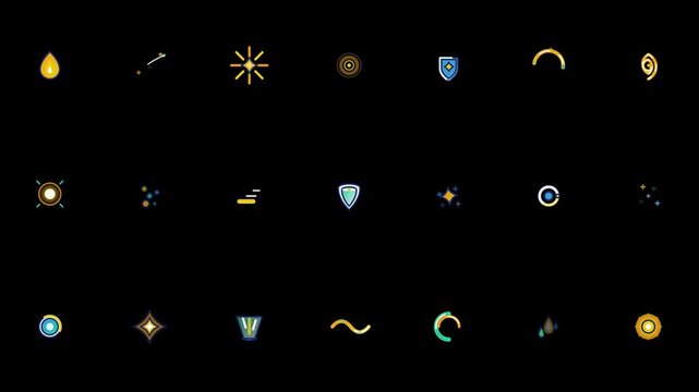 Set of animated fantasy game icons and magic effects