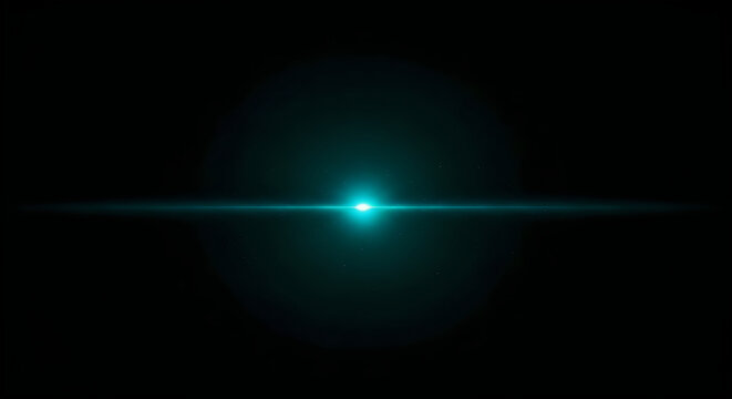 Dramatic teal lens flare with dark background abstract light effect for digital compositing