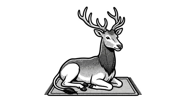 A deer with large antlers lying down.
