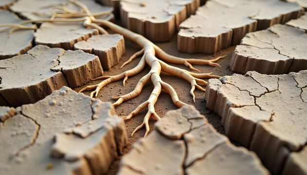 Dry Cracked Earth with Exposed Roots