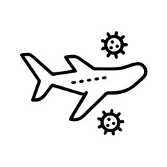 Naklejka premium Coronavirus air travel and global pandemic spread outline vector icon.