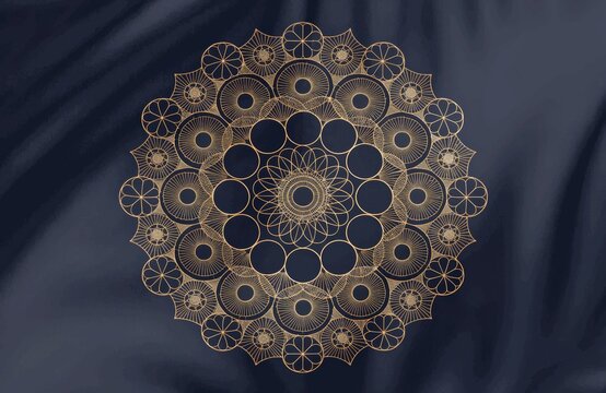 Intricate golden mandala design on a dark textured background