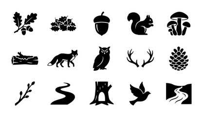 15 Forest Animals and Nature linear icon set, UI and web interface design © Nahid Rana