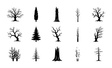 15 Tree linear icon set deciduous coniferous bare branches, UI and web interface design © Nahid Rana