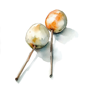 Dango, vibrant watercolor vector, isolated on a white background, high quality and detailed design.