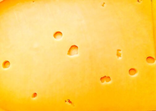 Macro texture of yellow cheese with holes, dairy product food pattern background.