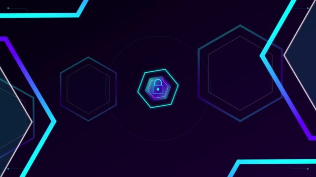 cyber lock security hex shield digital motion