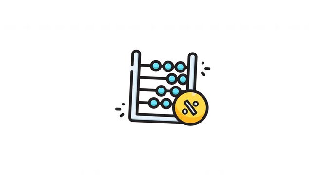 Suitable for financial, educational, and mathematical designs. Features a vibrant blue abacus with yellow percentage symbol icon in digital graphic.