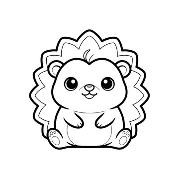 Cute cartoon lion cub with big eyes and fluffy mane on white background