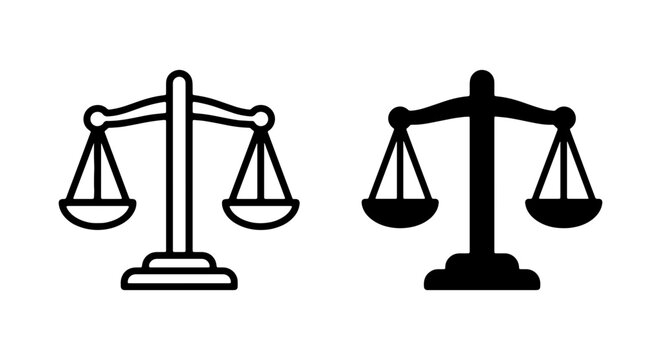 Justice Scales Icon Set, Legal Balance Symbol, Law and Order Vector Graphics
