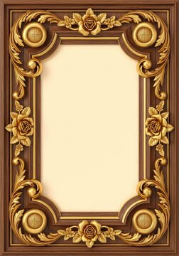 Intricate victorian baroque frame border with golden arabesque scrolls and floral elements, creating a luxury vintage aesthetic for art, delicate, elegant, golden