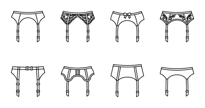 Garter Belt Collection, Lingerie Accessories Set, Fashion Underwear Elements, Vector Icons for Design