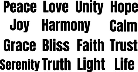 Obraz premium Inspirational word collage featuring concepts like peace love hope harmony and faith